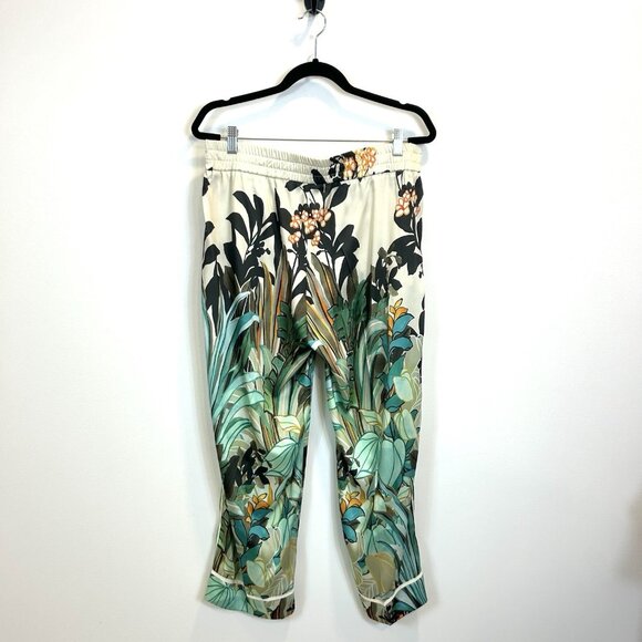 Cambio Tropical Print Satin Pull On Ankle Pants US 14 Italian Fabric Stretch - Picture 7 of 11